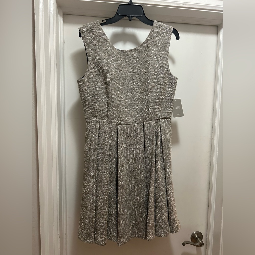 Anthropologie paper crown tweed scoop back dress size L NWT